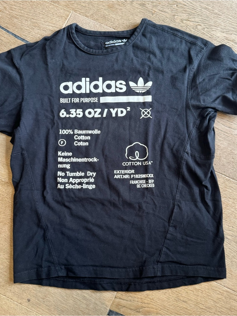 adidas Black Tee with White Logo and Technical Print